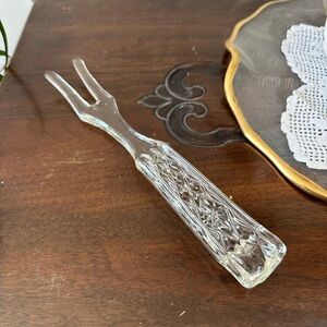 Vintage Anchor Hocking Cut Glass 2-Tine Pickle Olive Fork Relish Server
